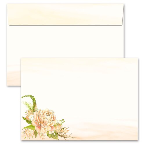 10 patterned envelopes PEONIES in C6 format (windowless) Flowers & Petals, Rose motif, Paper-Media