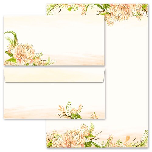 200-pc. Complete Motif Letter Paper-Set PEONIES Flowers & Petals, Rose motif, Paper-Media