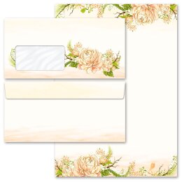 100-pc. Complete Motif Letter Paper-Set PEONIES Flowers...