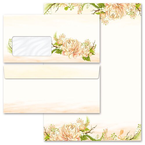 200-pc. Complete Motif Letter Paper-Set PEONIES Flowers & Petals, Rose motif, Paper-Media