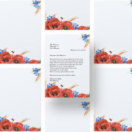 50 fogli di carta da lettera decorati FIORI DI CAMPO DIN A4