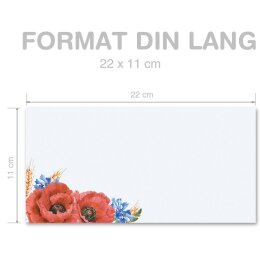 25 sobres estampados FLORES DE CAMPO - Formato: DIN LANG (sin ventana)