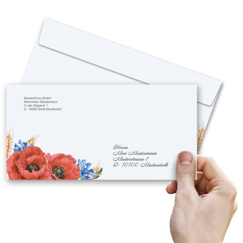 Briefumschläge FELDBLUMEN - 100 Stück DIN LANG (ohne Fenster)