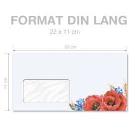 25 patterned envelopes FIELD FLOWERS in standard DIN long format (with windows)