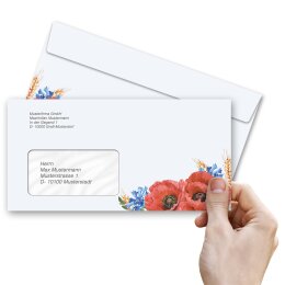 25 patterned envelopes FIELD FLOWERS in standard DIN long format (with windows)