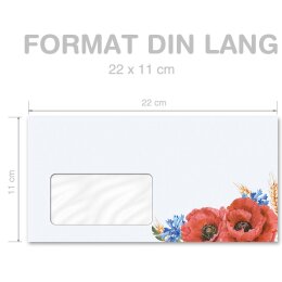 50 buste da lettera decorate FIORI DI CAMPO - DIN LANG (con finestra)