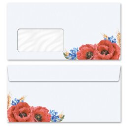 50 patterned envelopes FIELD FLOWERS in standard DIN long format (with windows)