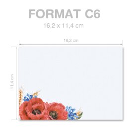 10 sobres estampados FLORES DE CAMPO - Formato: C6 (sin ventana)