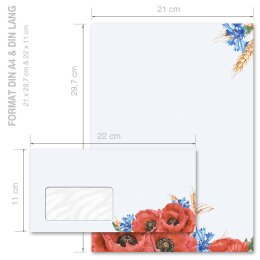 200-pc. Complete Motif Letter Paper-Set FIELD FLOWERS
