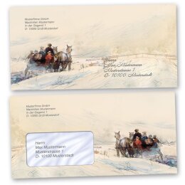 25 patterned envelopes CARRIAGE IN FOREST in standard DIN long format (with windows)