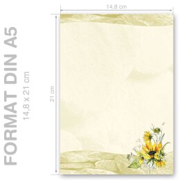 GELBE SONNENBLUMEN Briefpapier Natur CLASSIC 100 Blatt Briefpapier, DIN A5 (148x210 mm), A5C-160-100