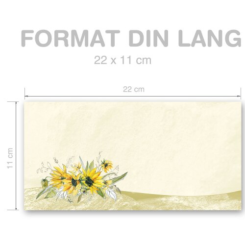 GELBE SONNENBLUMEN Briefumschläge Blumenmotiv "CLASSIC" 10 Briefumschläge (ohne Fenster), DIN LANG (220x110 mm), DLOF-8363-10