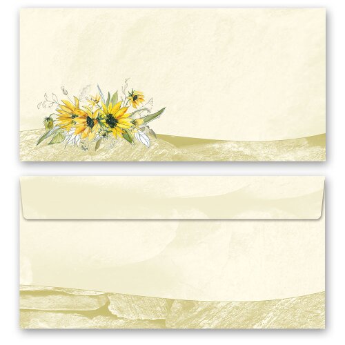 10 enveloppes à motifs au format DIN LONG - TOURNESOLS JAUNE (sans fenêtre) Fleurs & Pétales, Motif de fleurs, Paper-Media