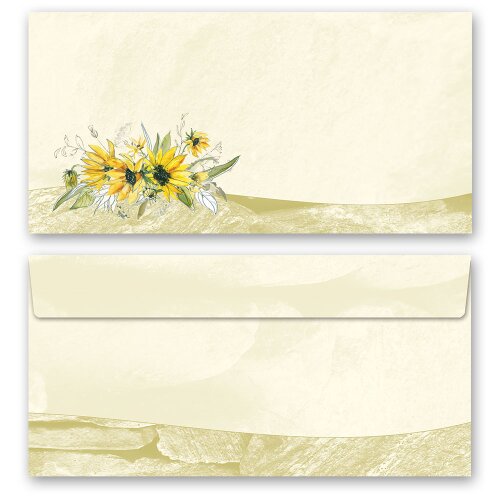 25 patterned envelopes YELLOW SUNFLOWERS in standard DIN long format (windowless) Flowers & Petals, Flowers motif, Paper-Media