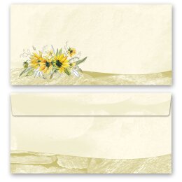 25 patterned envelopes YELLOW SUNFLOWERS in standard DIN...