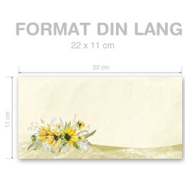 YELLOW SUNFLOWERS Briefumschläge Flowers motif CLASSIC 25 envelopes (windowless), DIN LONG (220x110 mm), DLOF-8363-25