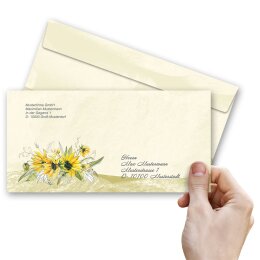 25 patterned envelopes YELLOW SUNFLOWERS in standard DIN long format (windowless)