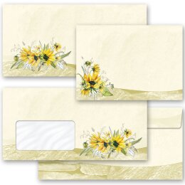 25 patterned envelopes YELLOW SUNFLOWERS in standard DIN long format (windowless)