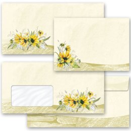 50 patterned envelopes YELLOW SUNFLOWERS in standard DIN long format (windowless)