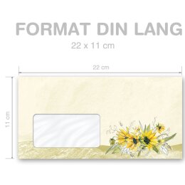 TOURNESOLS JAUNE Briefumschläge Motif de fleurs CLASSIC 25 enveloppes (avec fenêtre), DIN LANG (220x110 mm), DLMF-8363-25