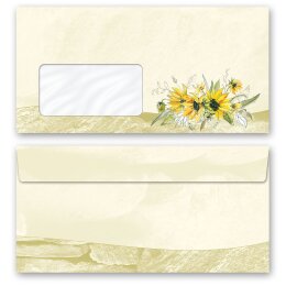 Briefumschläge GELBE SONNENBLUMEN - 50 Stück DIN LANG (mit Fenster) Blumen & Blüten, Blumenmotiv, Paper-Media