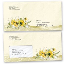 Envelopes Flowers & Petals, YELLOW SUNFLOWERS 50 envelopes (with window) - DIN LONG (220x110 mm) | Self-adhesive | Order online! | Paper-Media