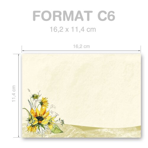 Briefumschläge Blumen & Blüten, GELBE SONNENBLUMEN 10 Briefumschläge - DIN C6 (162x114 mm) | selbstklebend | Online bestellen! | Paper-Media