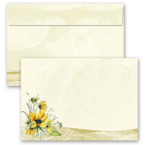 50 patterned envelopes YELLOW SUNFLOWERS in C6 format (windowless) Flowers & Petals, Flowers motif, Paper-Media