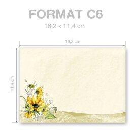 Enveloppes Fleurs & Pétales, TOURNESOLS JAUNE 50 enveloppes - DIN C6 (162x114 mm) | Auto-adhésif | Commander en ligne! | Paper-Media