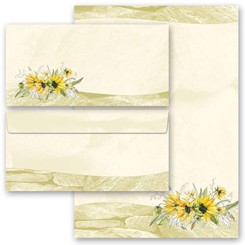20-pc. Complete Motif Letter Paper-Set YELLOW SUNFLOWERS Flowers & Petals, Nature, Paper-Media