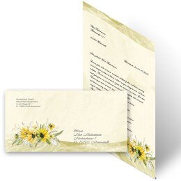 20-pc. Complete Motif Letter Paper-Set YELLOW SUNFLOWERS