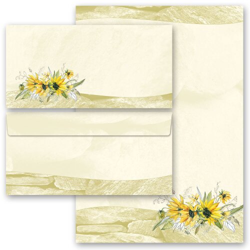 40-pc. Complete Motif Letter Paper-Set YELLOW SUNFLOWERS Flowers & Petals, Nature, Paper-Media