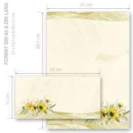 40-pc. Complete Motif Letter Paper-Set YELLOW SUNFLOWERS