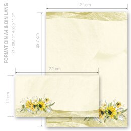 100-pc. Complete Motif Letter Paper-Set YELLOW SUNFLOWERS