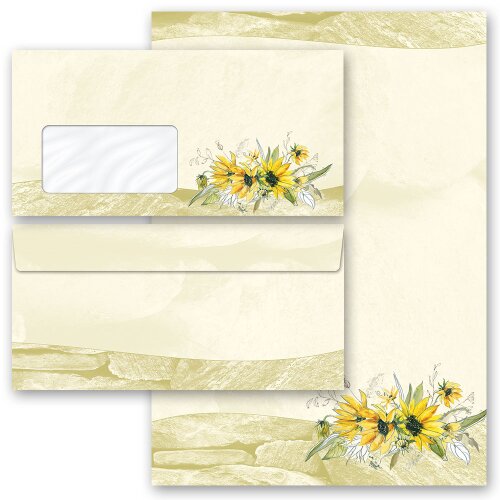 40-pc. Complete Motif Letter Paper-Set YELLOW SUNFLOWERS Flowers & Petals, Nature, Paper-Media