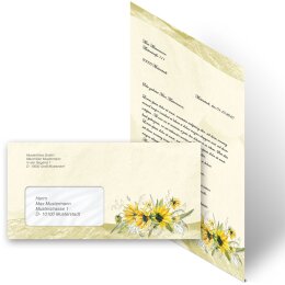 40-pc. Complete Motif Letter Paper-Set YELLOW SUNFLOWERS