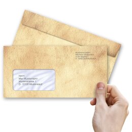 25 patterned envelopes ANTIQUE in standard DIN long format (with windows)