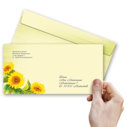 25 patterned envelopes SUNFLOWERS in standard DIN long format (windowless)