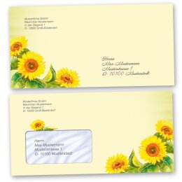 Envelopes Flowers & Petals, SUNFLOWERS 25 envelopes (with window) - DIN LONG (220x110 mm) | Self-adhesive | Order online! | Paper-Media