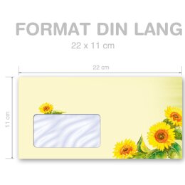 SUNFLOWERS Briefumschläge Summer CLASSIC 25 envelopes (with window), DIN LONG (220x110 mm), DLMF-8235-25