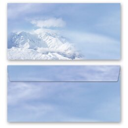25 patterned envelopes MOUNTAINS IN THE SNOW in standard DIN long format (windowless)