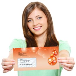 25 patterned envelopes MERRY CHRISTMAS - EN in standard DIN long format (with windows)