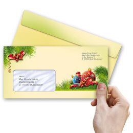 25 patterned envelopes CHRISTMAS DECORATIONS in standard DIN long format (with windows)