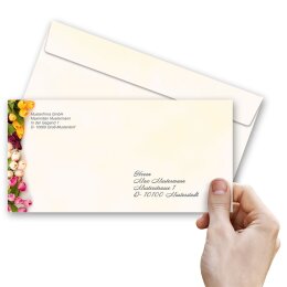 25 patterned envelopes COLORFUL TULIPS in standard DIN long format (windowless)