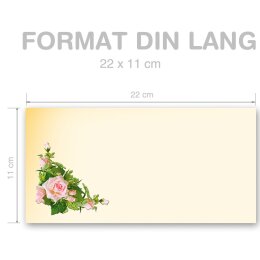 25 patterned envelopes PINK ROSES in standard DIN long format (windowless)