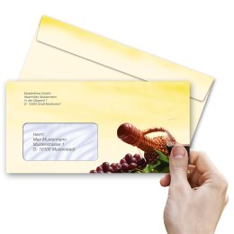 25 patterned envelopes RED WINE in standard DIN long format (with windows)