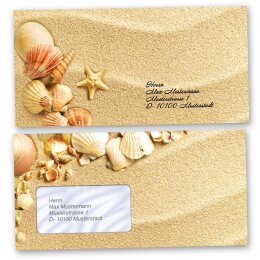 25 patterned envelopes SHELLS IN THE SAND in standard DIN long format (windowless)