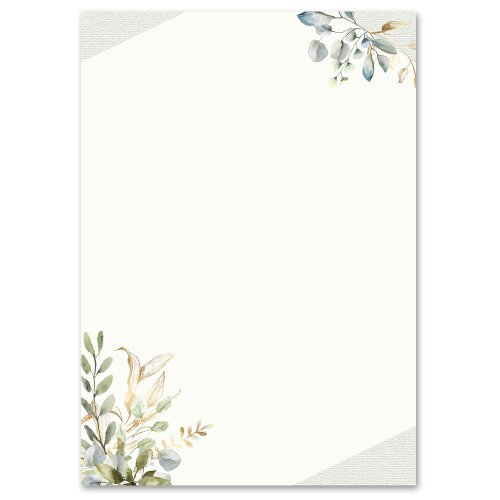 Motif Letter Paper! GREEN BRANCHES 20 sheets DIN A4 Flowers & Petals, Invitation, Paper-Media
