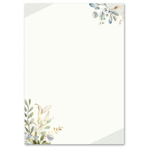 Papel de carta RAMAS VERDES - 100 Hojas formato DIN A5 Flores & Pétalos, Motivo de flores, Paper-Media