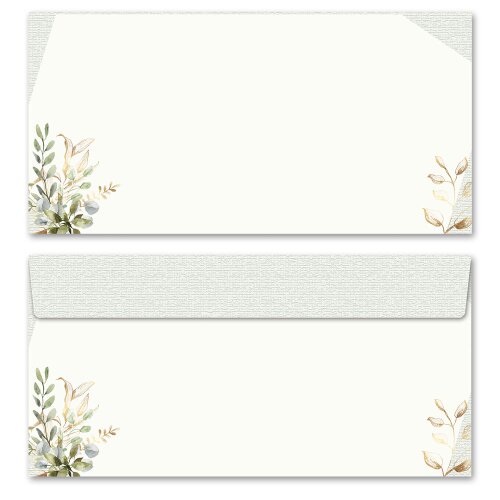 Briefumschläge GRÜNE ZWEIGE - 10 Stück DIN LANG (ohne Fenster) Blumen & Blüten, Einladung, Paper-Media